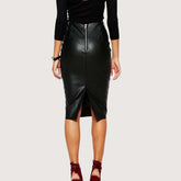 Classic Lambskin Leather Knee-Length Skirt